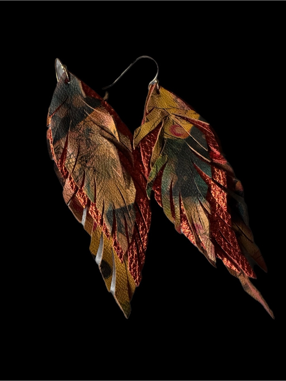 Handcrafted Multicolor Leaf Drop Earrings - Red & Gold